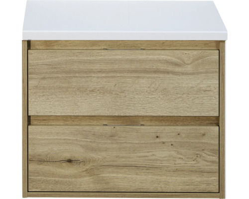 Sanox Porto wastafelmeubel, frontkleur eiken naturel, BxHxD 70 x 59 x 50 cm, wastafelblad wit mat