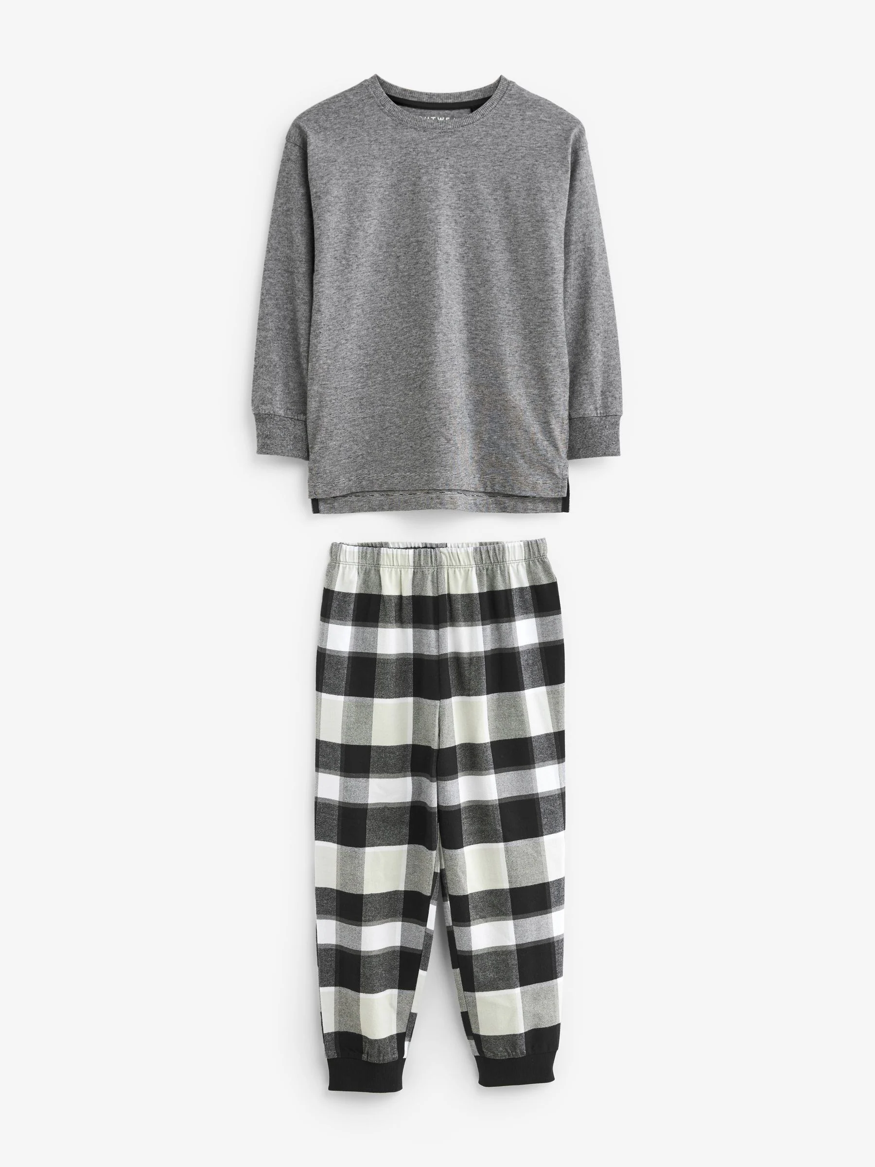 Monochroom - Set van 2 geweven geruite pyjama's met lange mouwen (3-16jr)