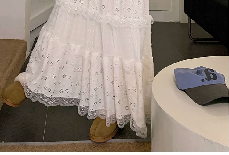 Kilopi - Maxi A-lijn rok met hoge taille en effen kant