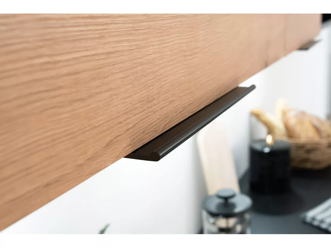 Cuisine complète Erika 8 éléments couleur chêne artisan/Noir avec plan de travail inclus - Longueur 260 cm