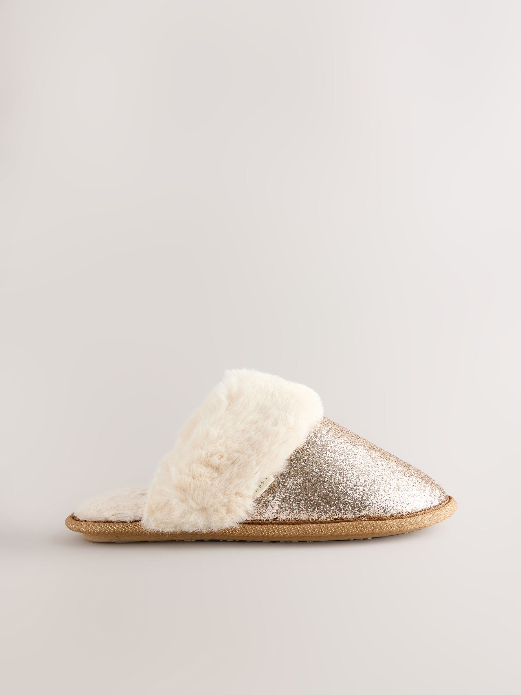 Goud - Faux Fur Glitter Mule Slippers