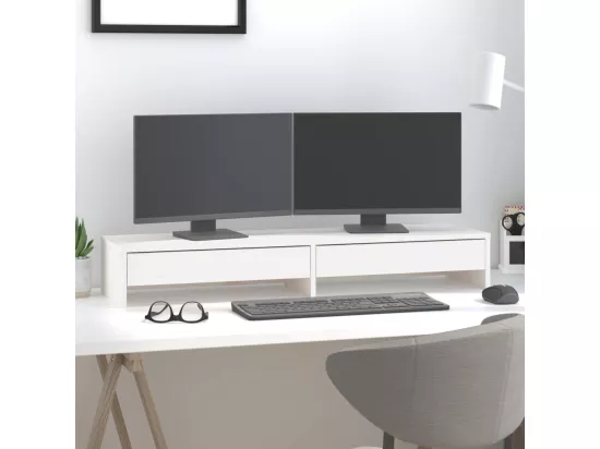 Support de moniteur Blanc 100x27x15 cm Bois de pin solide