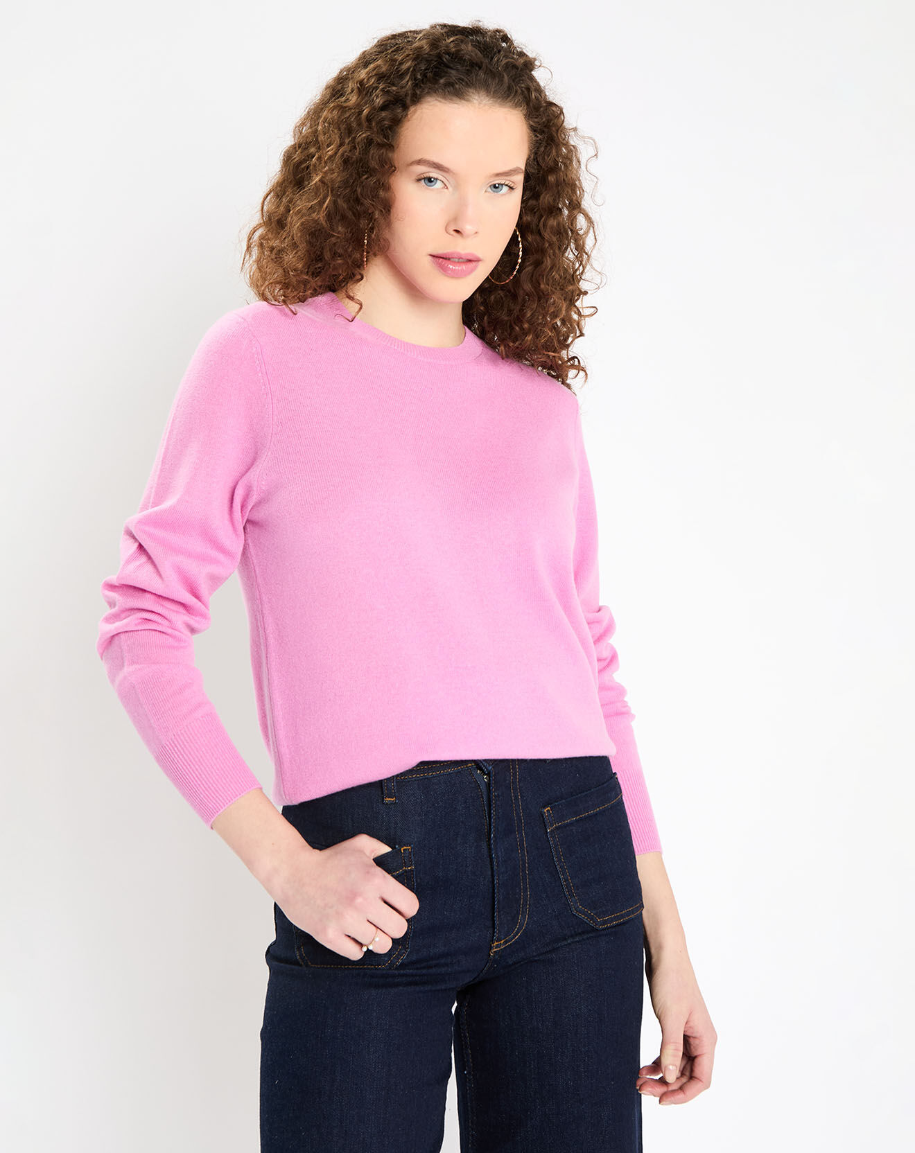 Galeries Lafayette Pull 100% Cachemire Zabri col rond rose