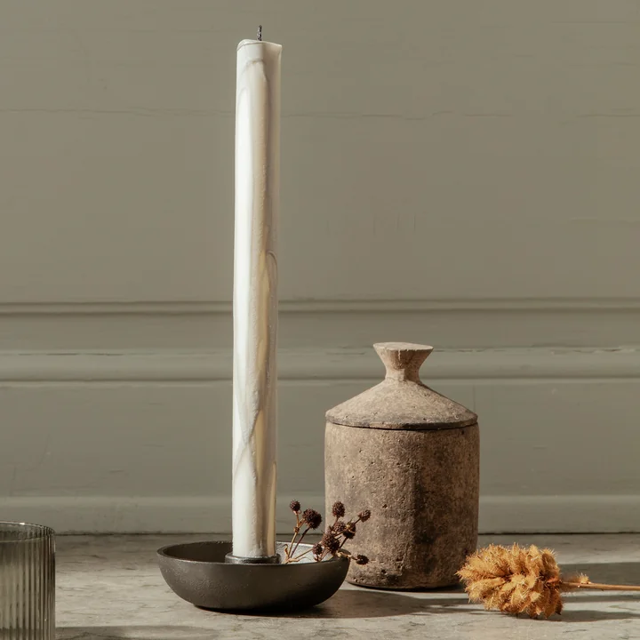 Ferm Living - Dryp Stabkerzen, weiss / warm grey (2er-Set)