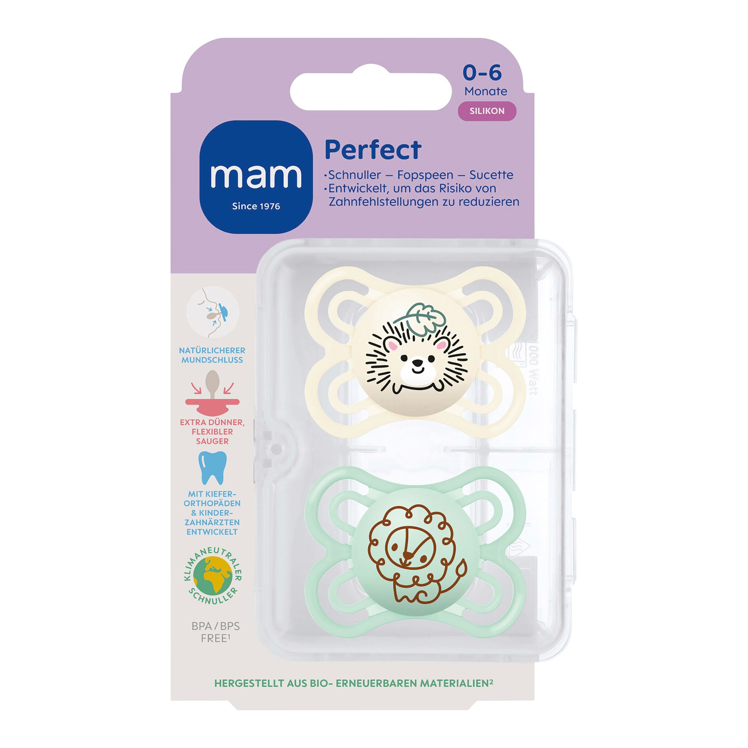 MAM 2er-Pack Schnuller Perfect Silikon, 0-6M uni