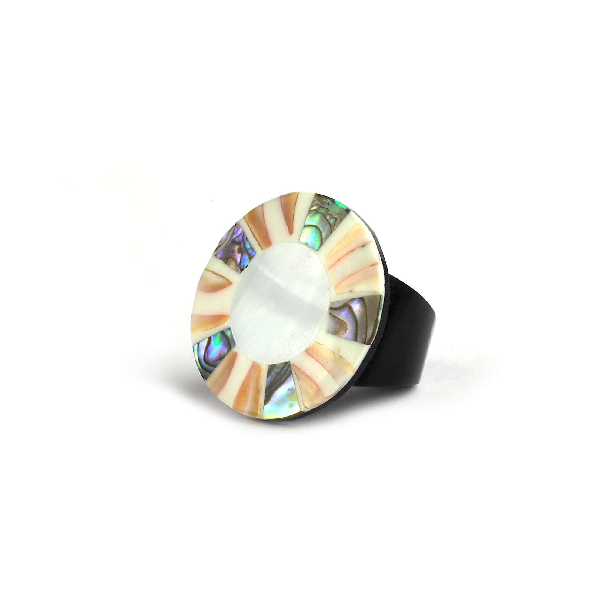 Ring aus Holz und Perlmutt, multicolor, Ø 3 cm günstig bestellen