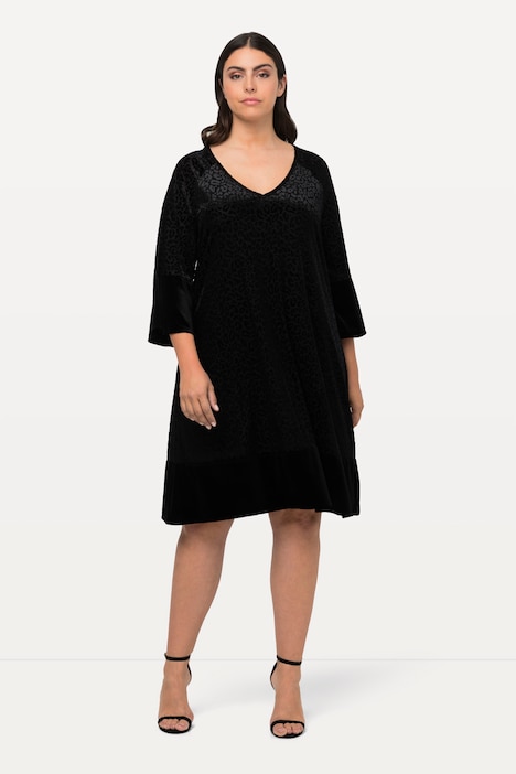 Midikleid, Leomuster, A-Linie, Rundhals, 3/4-Arm