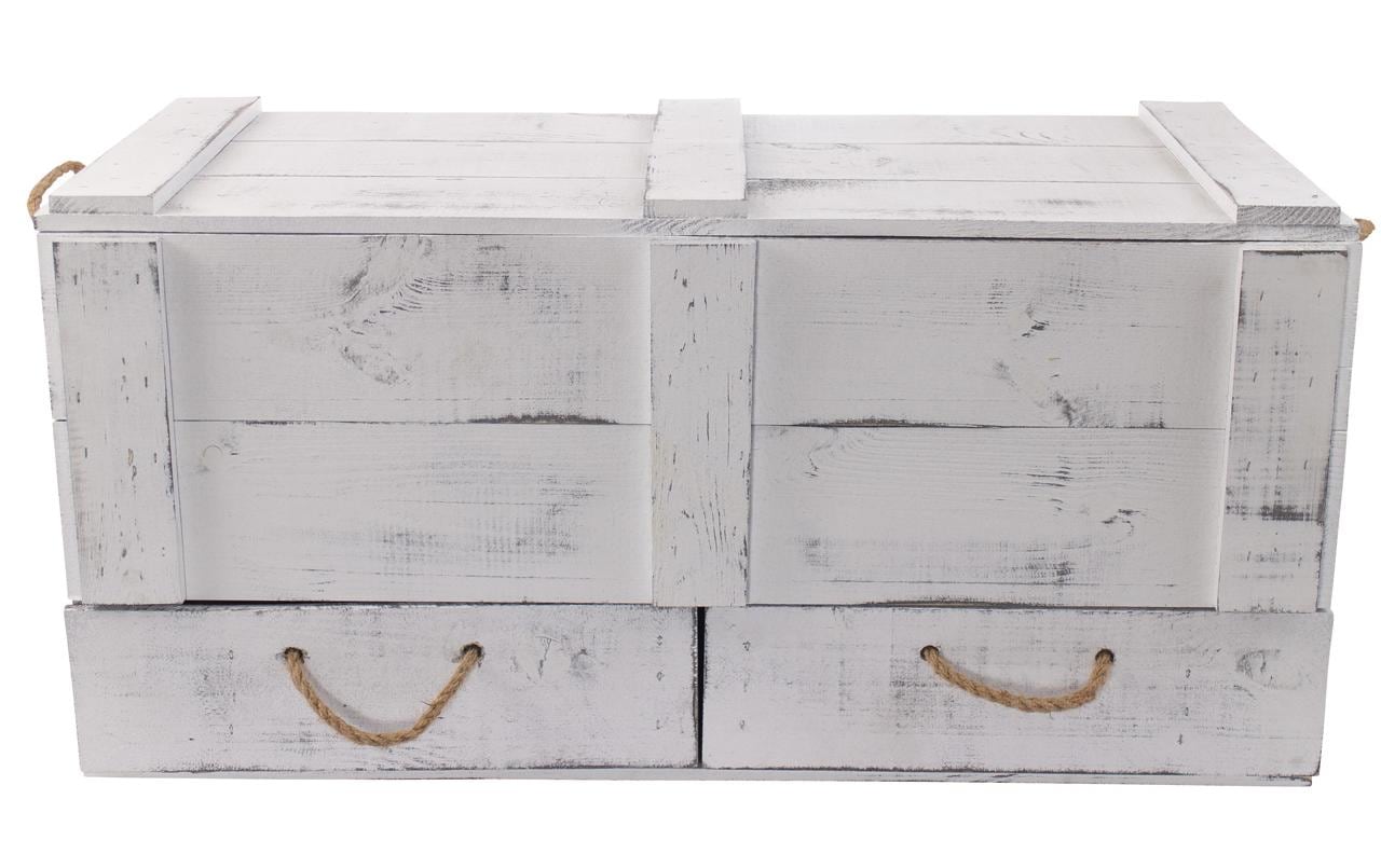 Truhe Vintage Shabby Weiss, 85 x 40 cm<br>Holztruhe mit 2 Schubladen