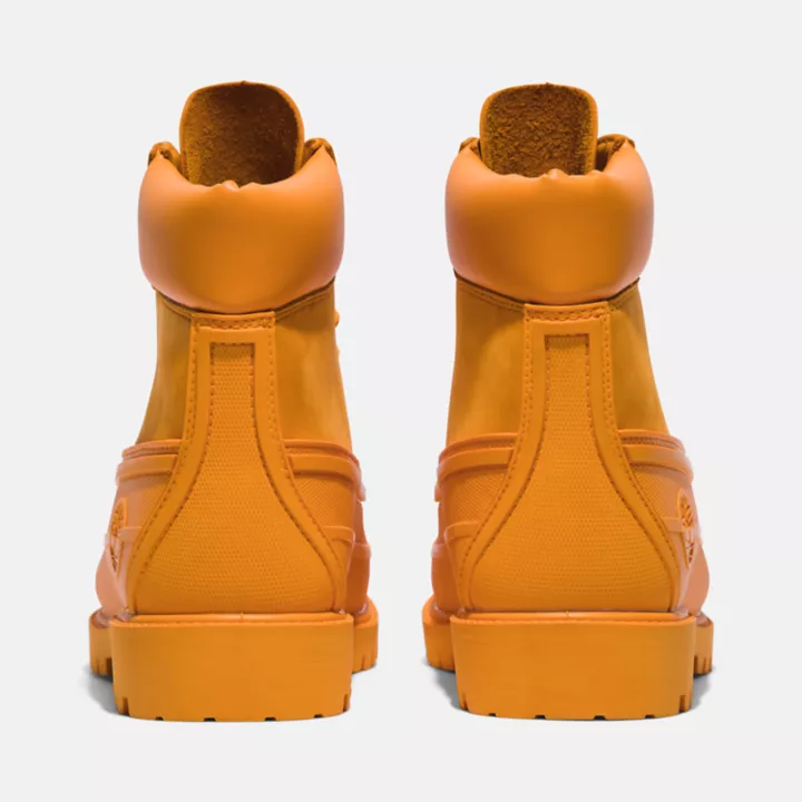 Bota Timberland Heritage de 6 polegadas com biqueira de borracha para homem, na cor laranja.