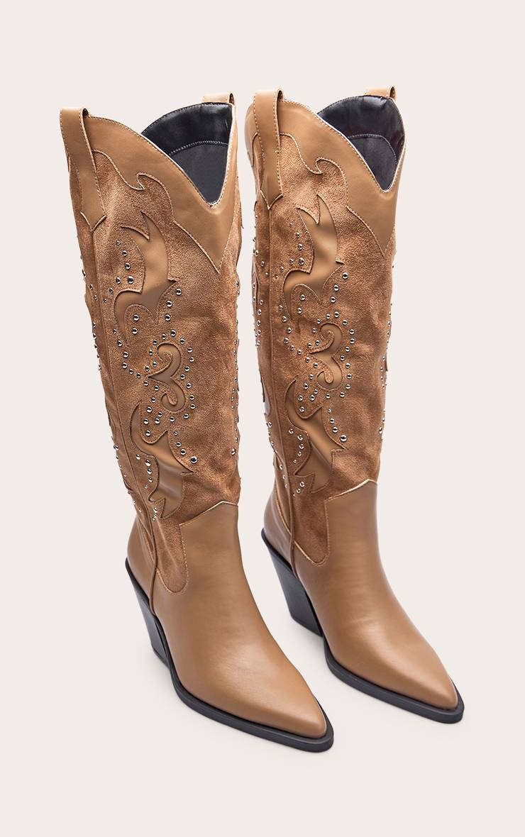 Camel Bottes Western Montantes À Talon Bloc