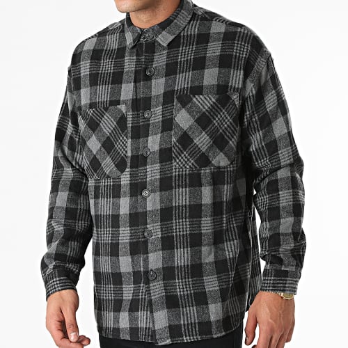 Chemise Manches Longues à Carreaux Gris Noir
