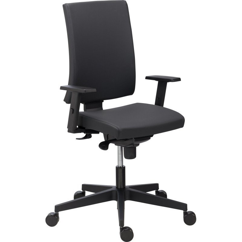 Chaise de bureau Difesa simili cuir noir - dossier haut - avec ou sans accoudoirs - mécanisme Synchrone - pieds noir