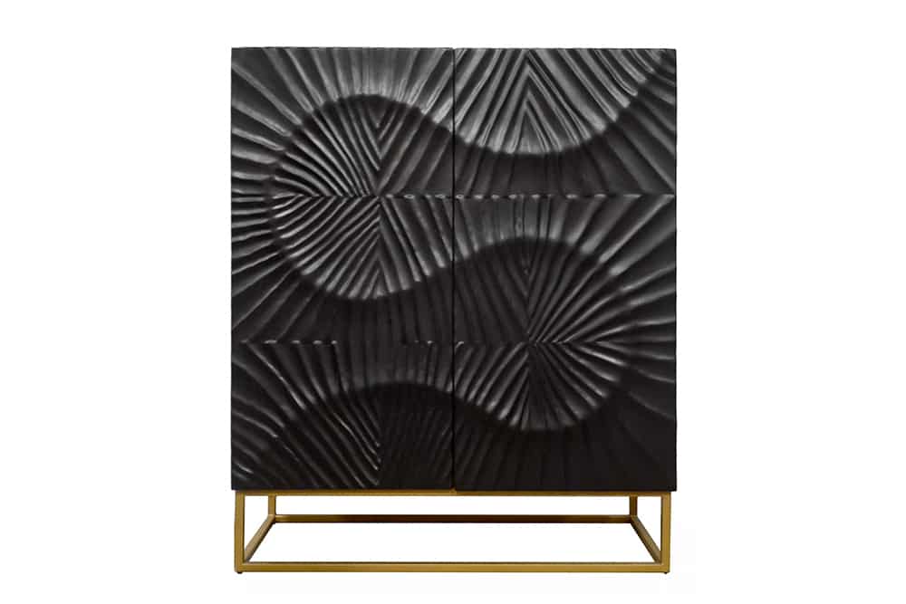 Massives Highboard SCORPION 120cm schwarz Mangoholz aufwendige 3D Schnitzereien