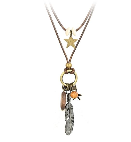 Lilafey - Veer Turquoise Ster Legering Hanger Gelaagde String Ketting