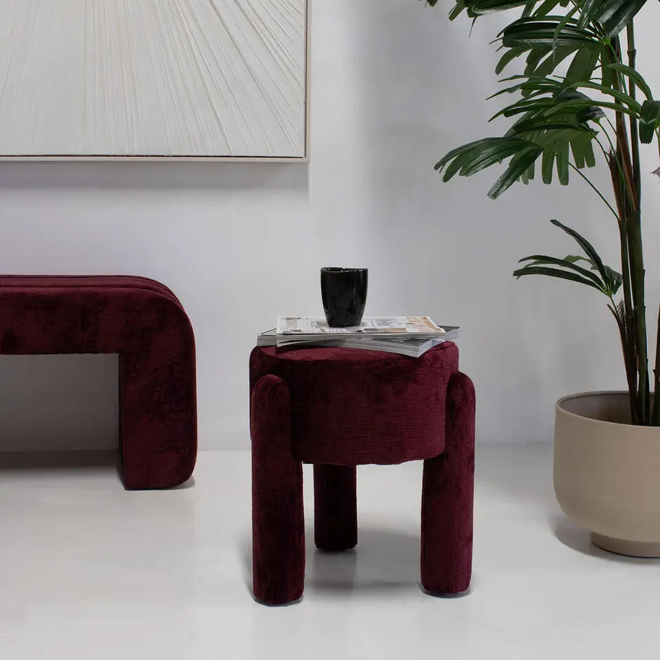 Poef Burgundy Stof - 44x44x42cm - Yara