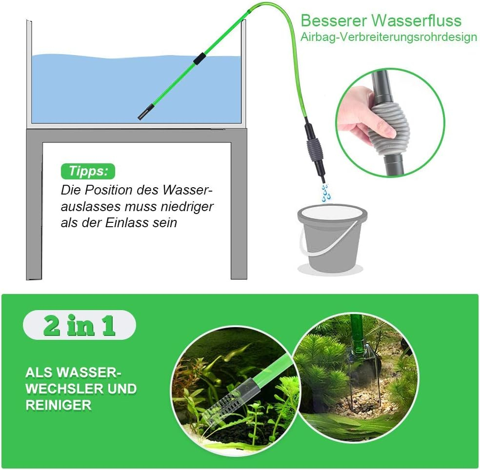 (1.84m) Manuelle Aquarium Wasserpumpe Fisch Tank Reiniger Kiesfilter Wassewechsel Umfüllpumpe - Grün