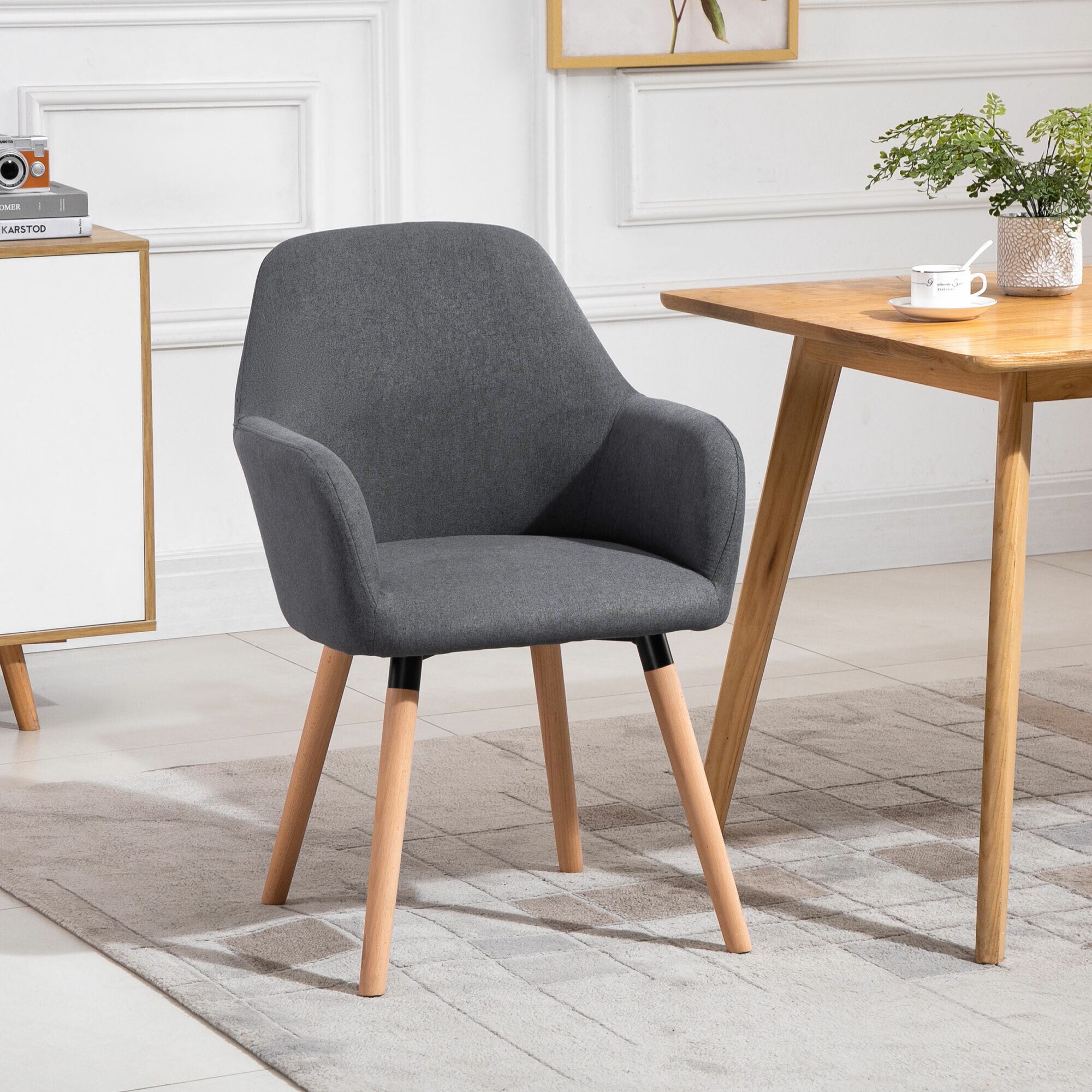 HOMCOM Esszimmerstuhl mit Rückenlehne und Anti-Rutsch grau, natur 56B x 60T x 85H cm