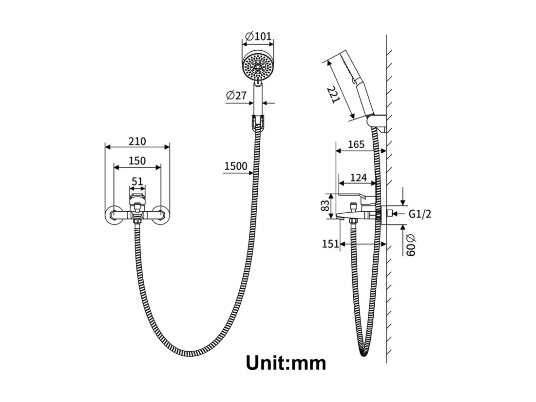 Auralum max Mitigeur de Baignoire Chromé,avec Douchette 5 Jets/Flexible Douche (1.5m) Support+Ensemble Salle Bain Accessoire 6 Pièces,Inox,Brossé