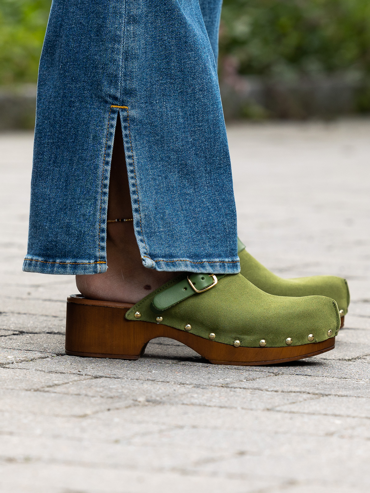 Clogs Suede Leather Green - Trapes Sko