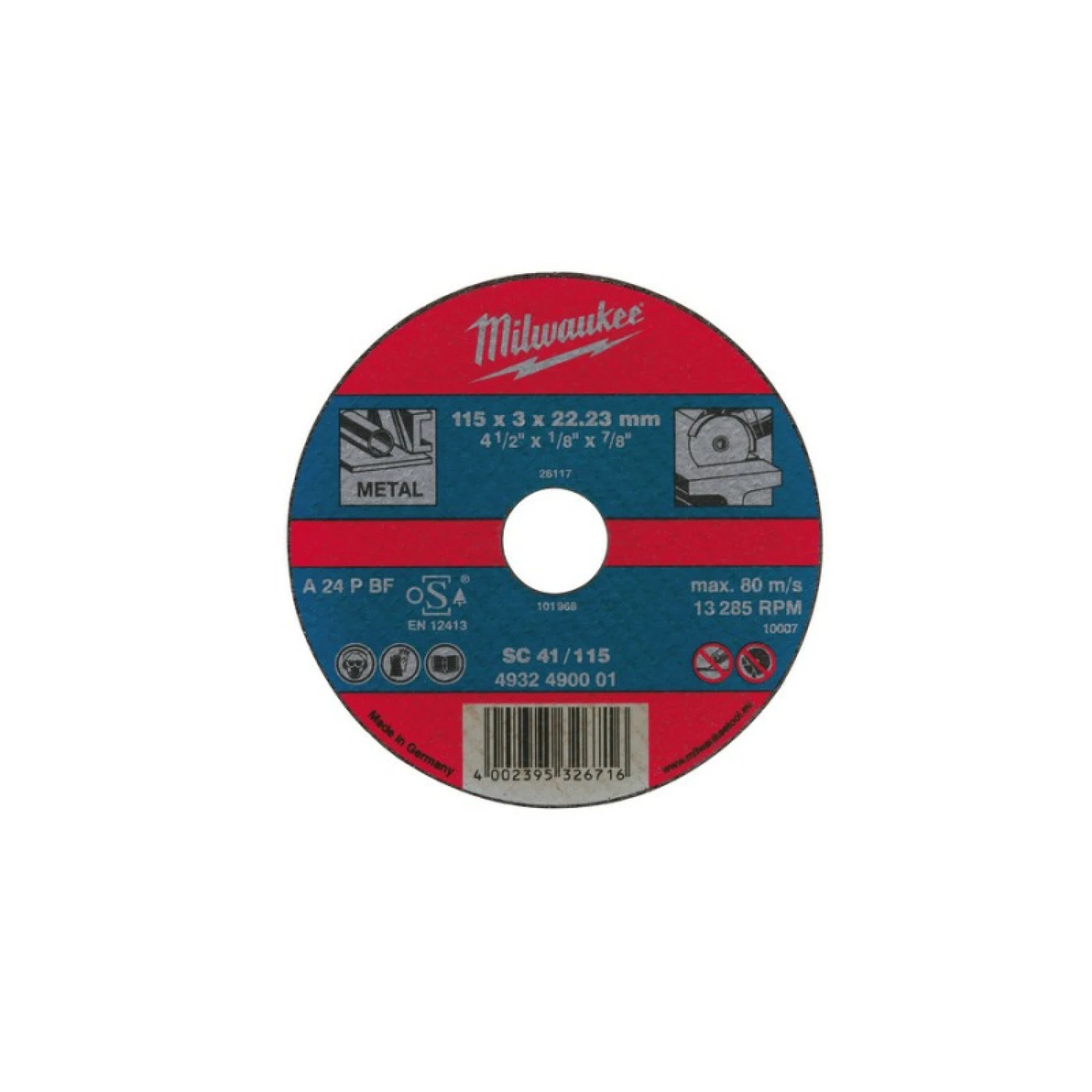 Milwaukee 4932451491 Metaaldoorslijpschijf SC41 - Vlak - 115 x 22,2 x 3mm (1st)