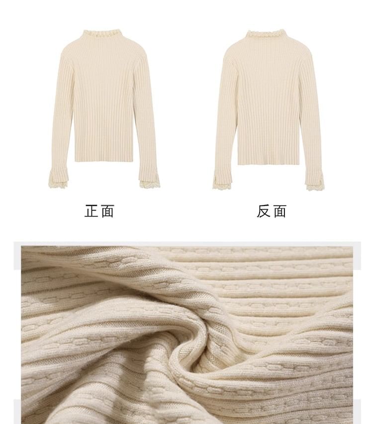 Bikkerd - Top met lange mouwen en geribbelde, gebreide kanten rand en een mockneck