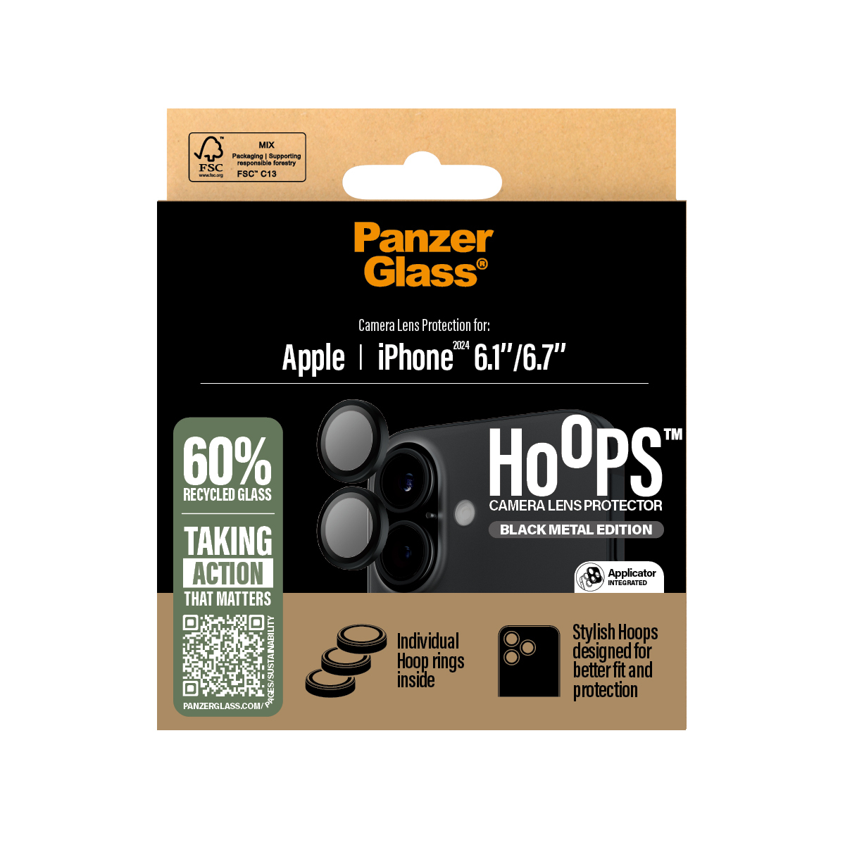 Hoops iPhone 16 / iPhone 16 Plus Kameraschutz Objektiv Ring Protector Abdeckung (1283) - Schwarz