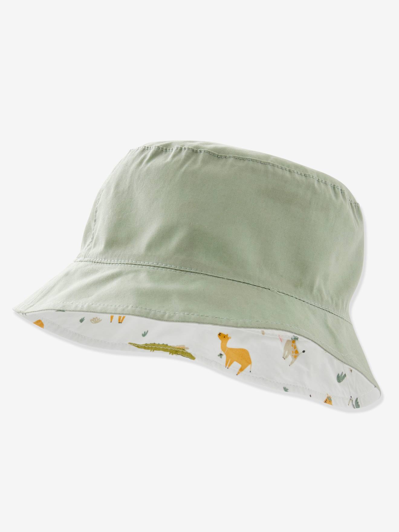 Chapéu bob reversível com estampa animal, para bebê menino, estampa branca clara.