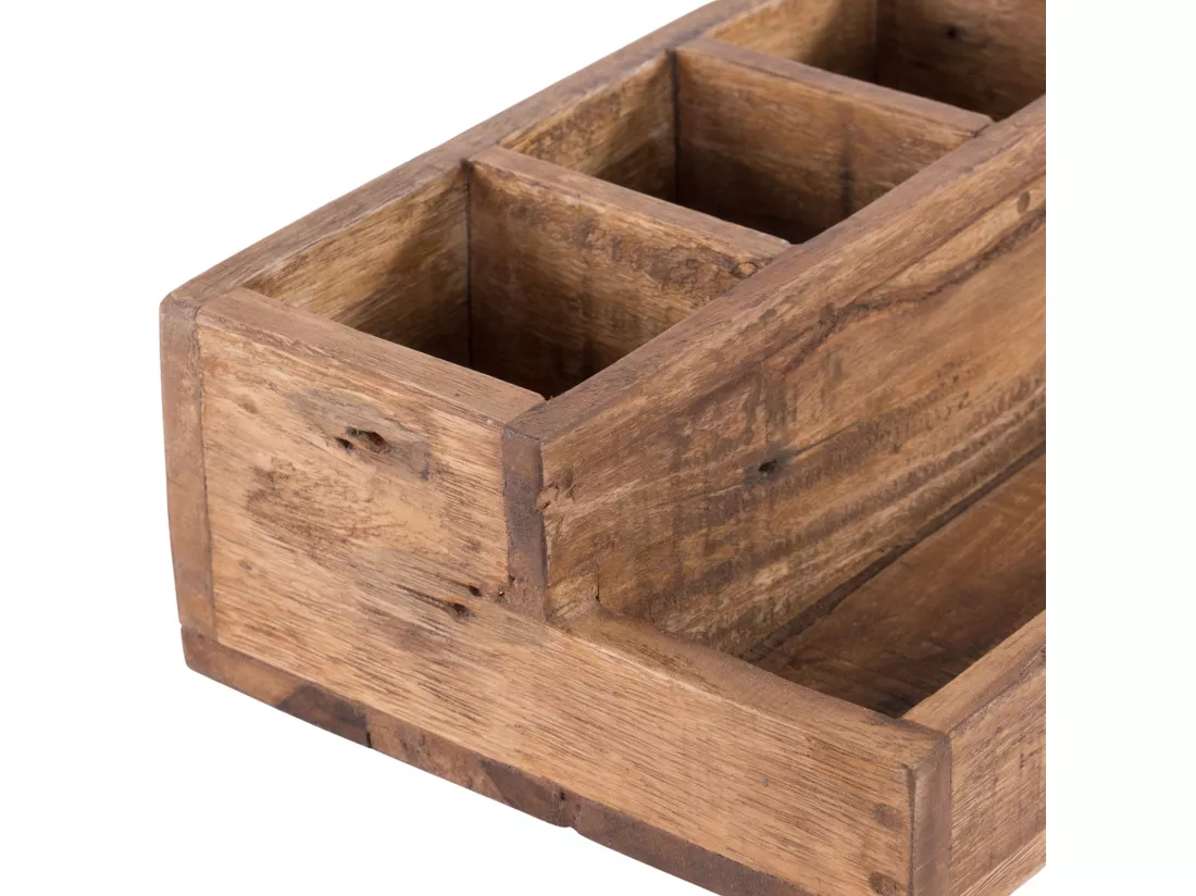 ORGANISATEUR DE BUREAU Léporidé Bois de recyclage en acajou massif, 4 compartiments couleurs naturelles
