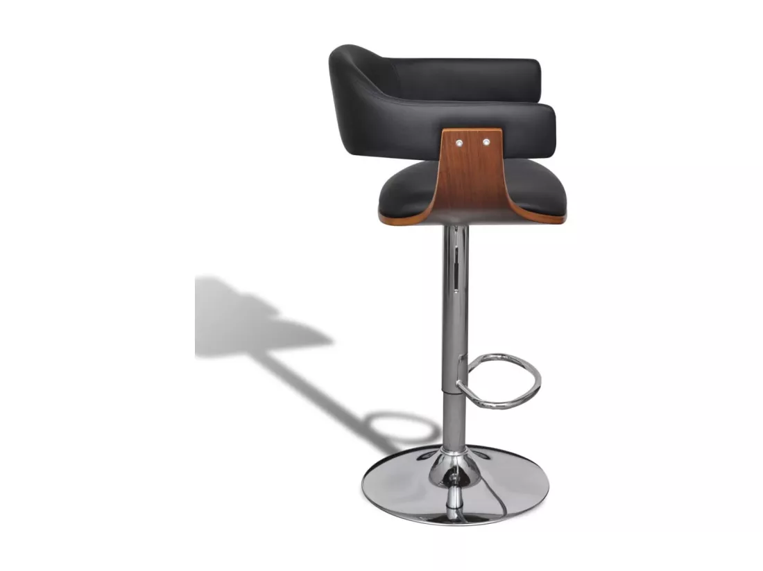 Chaise de bar simili cuir noir et bois marron Valone - Lot de 2