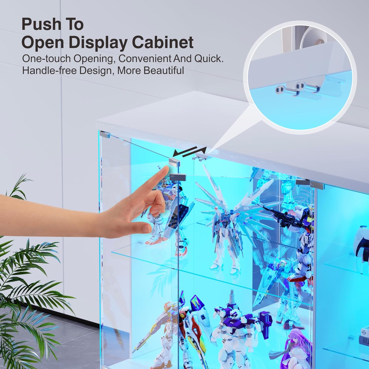 Lvifur Glasvitrine LED Beleuchtung und Glastüren,Glas Vitrinenschrank,Display Cabinet mit Intelligente Sensorik,3-Lagen Holz Vitrine Staubdicht für Wohnzimmer Schlafzimmer Büro,Schwarz