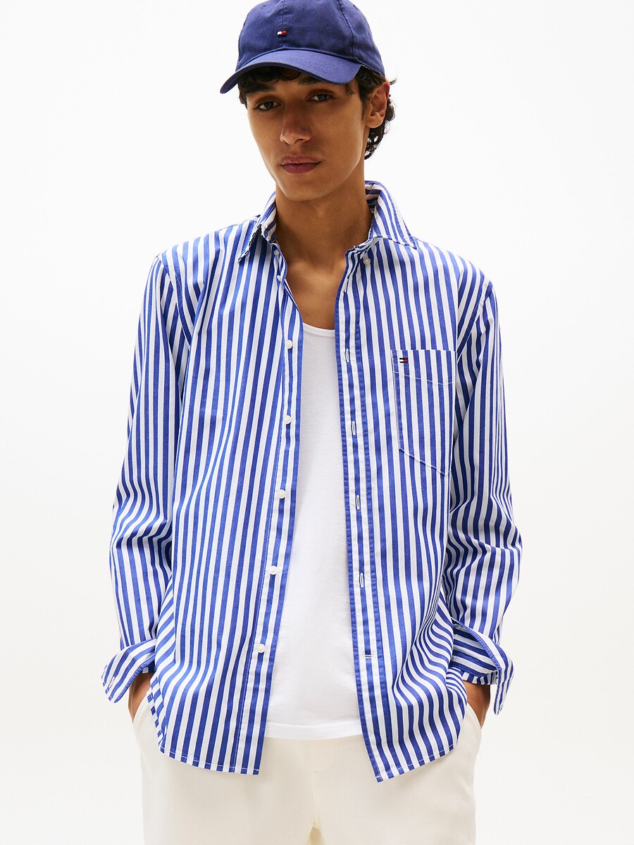 TOMMY HILFIGER<br>Camisa listrada de popeline flexível