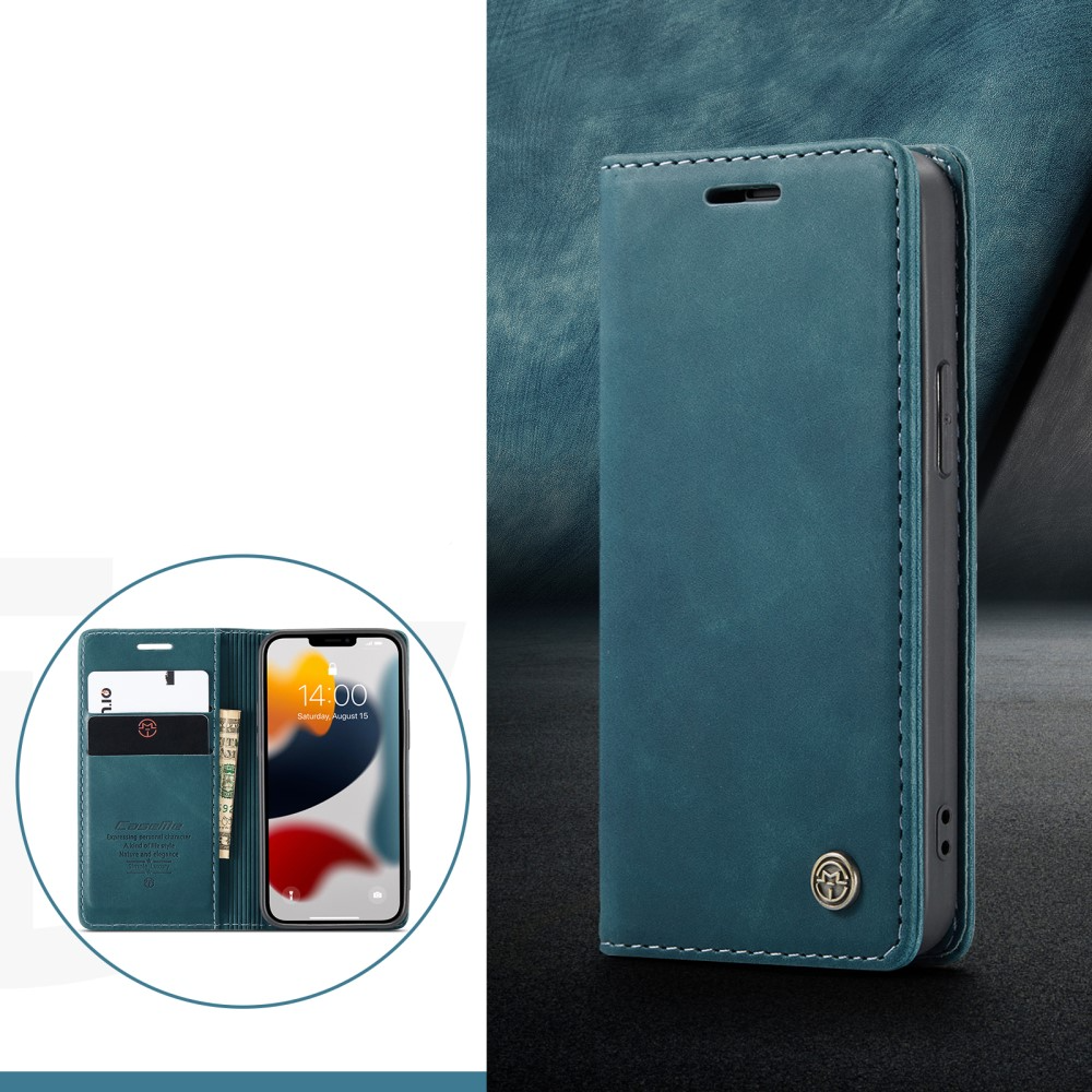 iPhone 13 Mini Leder Tasche Flip Wallet Etui mit Kartenfächern - Blaugrün