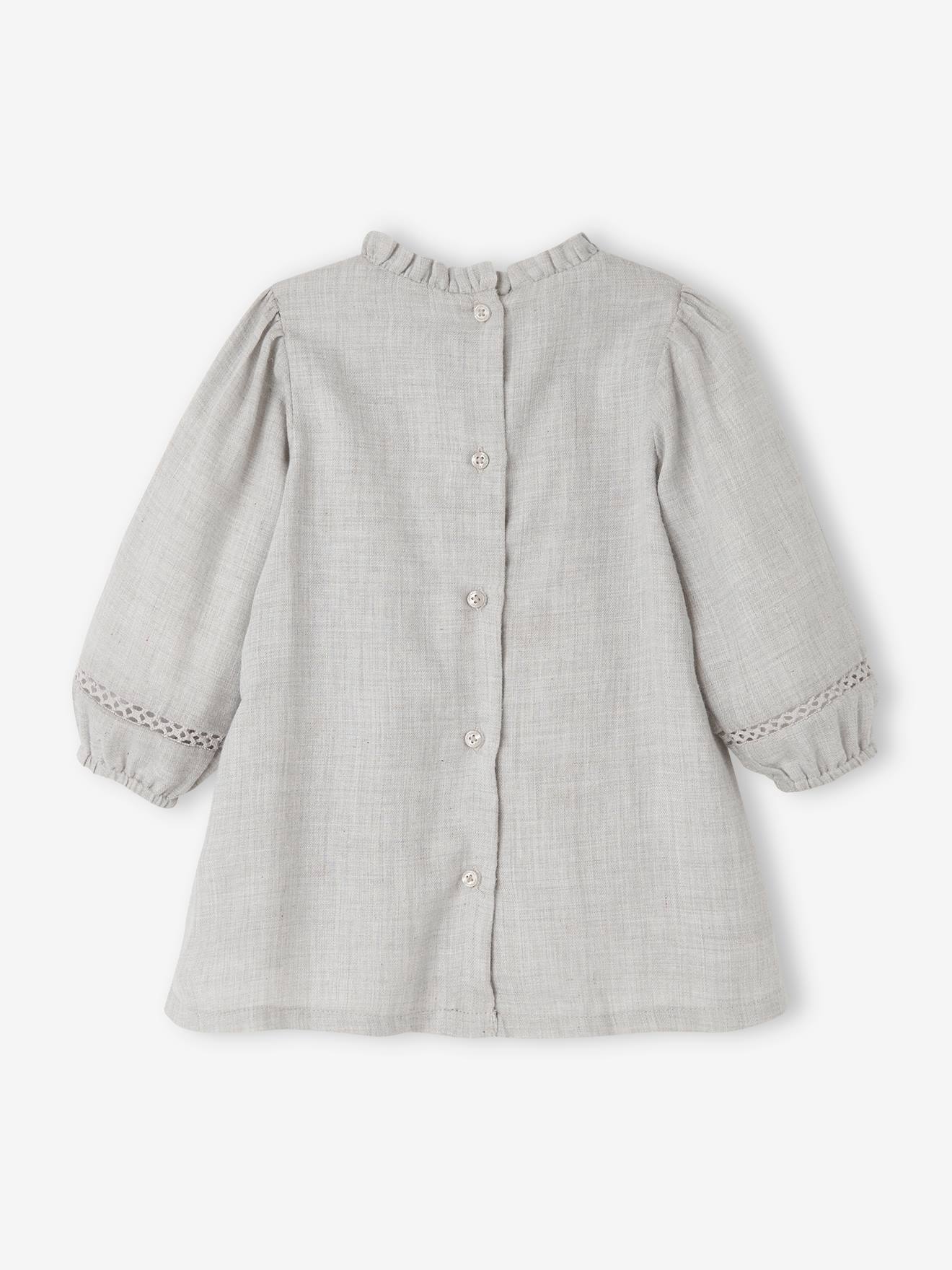 Vestido com aplique bordado, para bebê, cinza mesclado claro