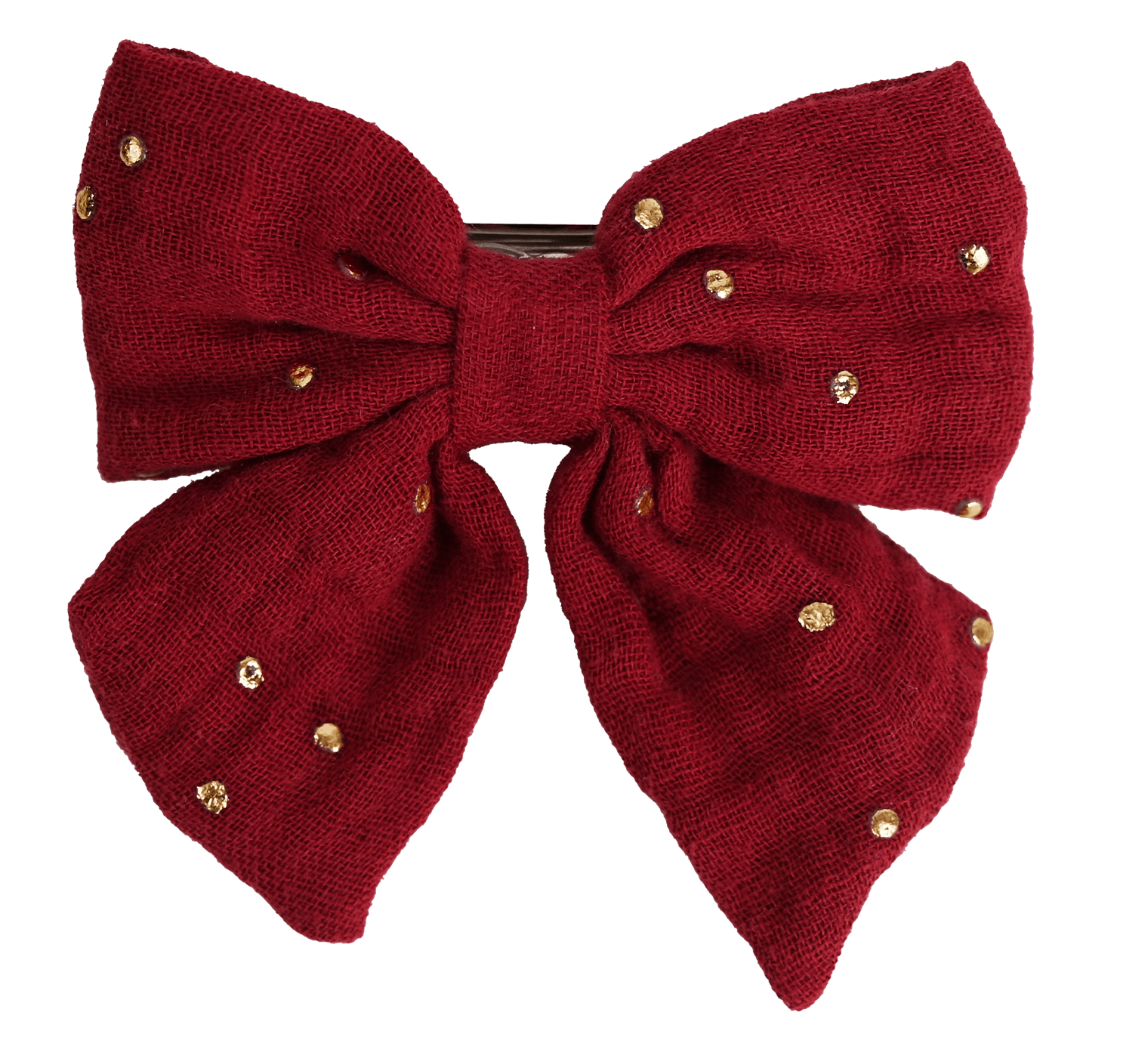 Barrette Noeud Papillon Gaze Pois Or Grenat