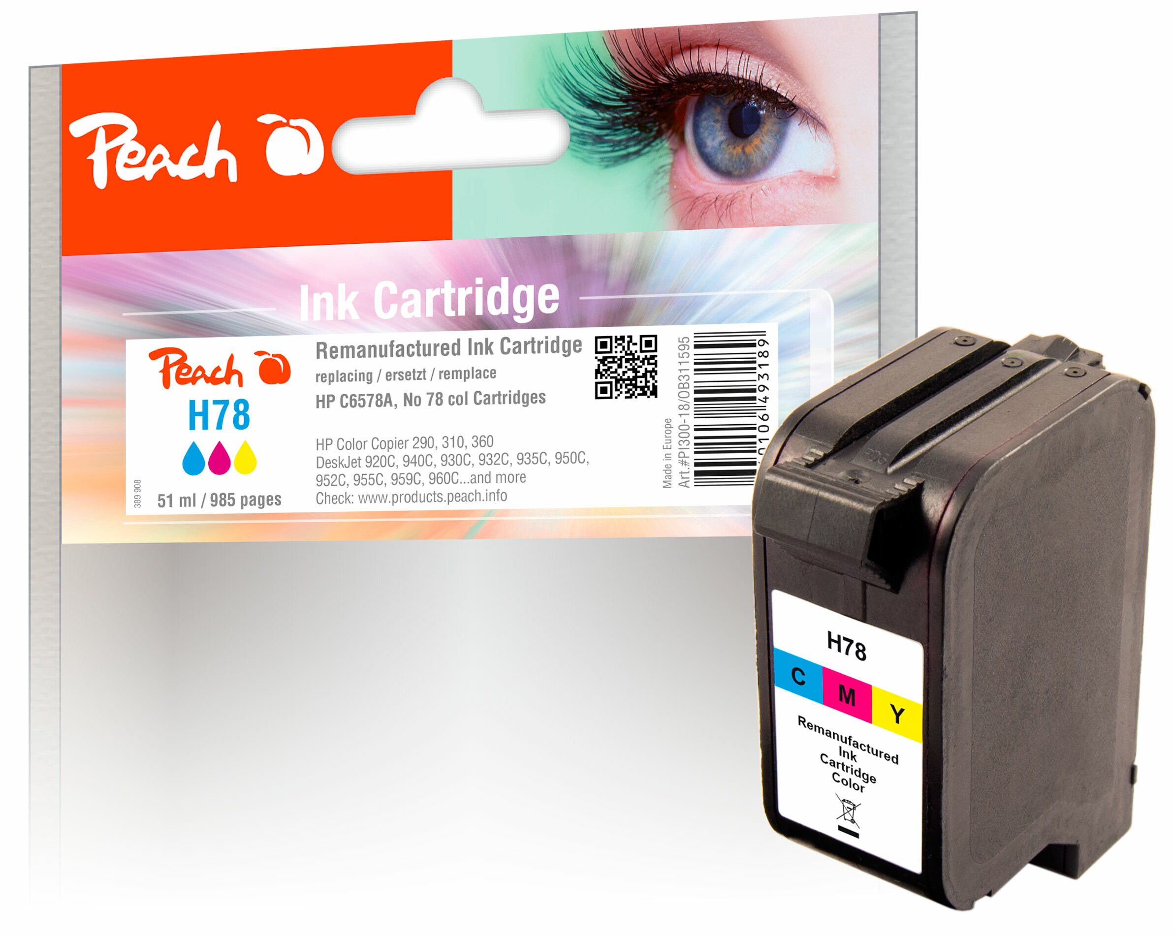 Peach HP 78 A Druckkopf XL col ersetzt HP No. 78A, C6578AE für z.B. HP Color Copier 290, HP Color Copier 310, HP Color Copier 610, HP DeskJet 1220 C (wiederaufbereitet)