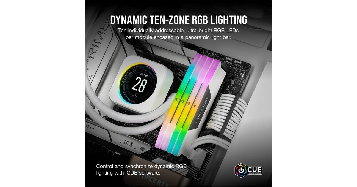 Corsair64 GB DDR5-6000 Kit werkgeheugen  (Wit, CMH64GX5M2B6000C30W, Vengeance RGB, XMP 3.0)