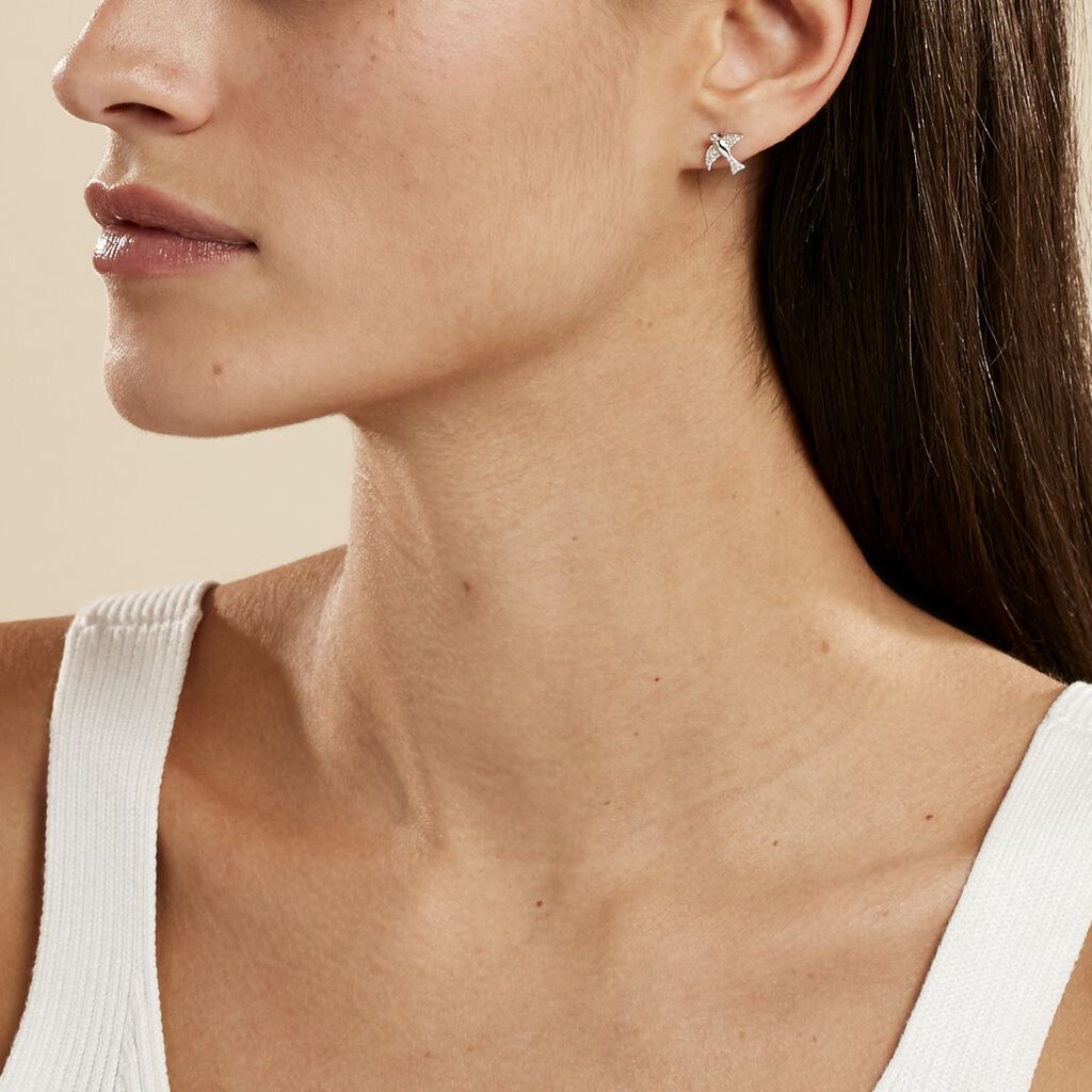 Boucles D'oreilles Puces Axella Argent Blanc Oxyde De Zirconium