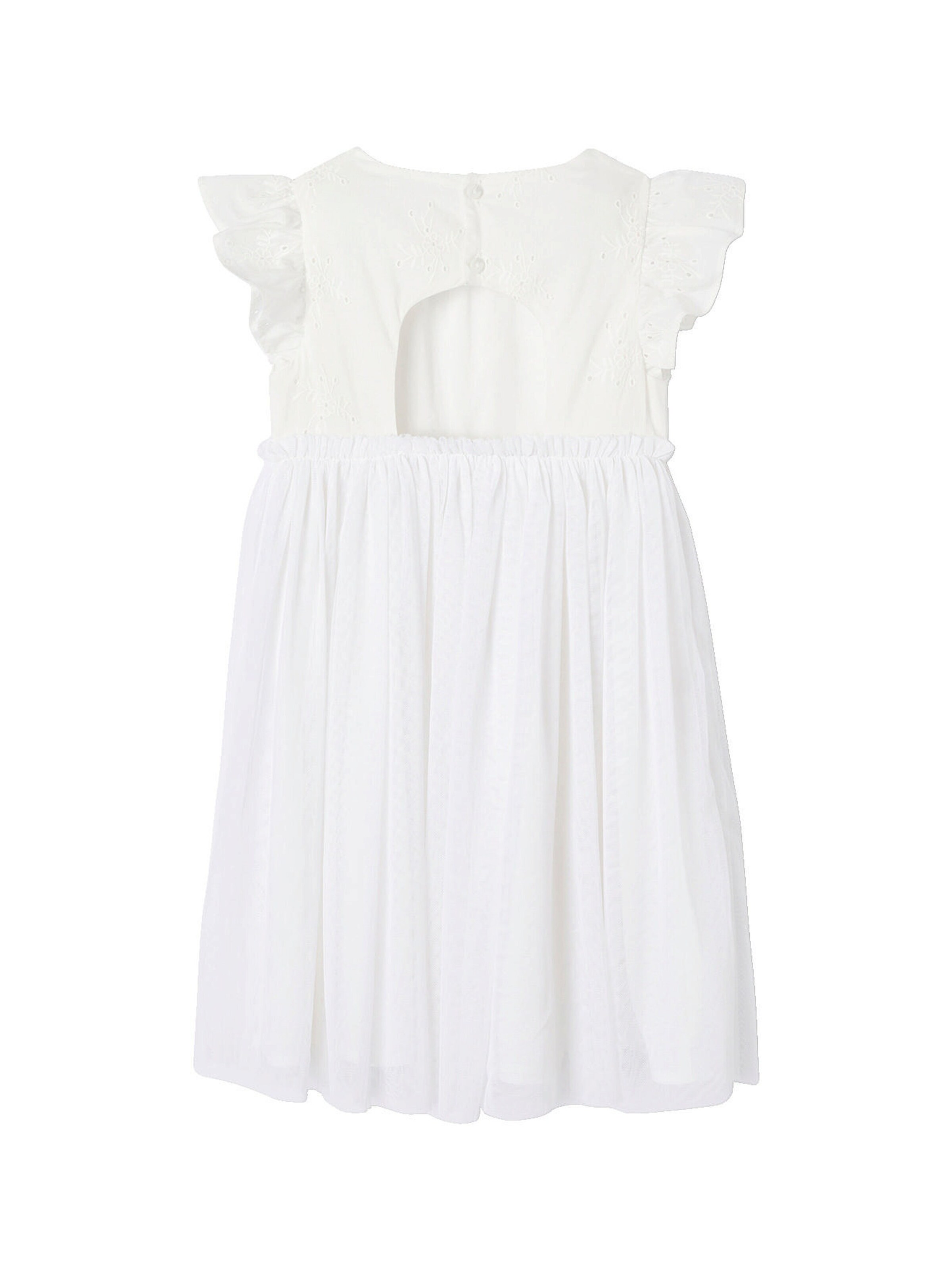 Vertbaudet Mädchen Festkleid mit Lochstickereien und Tüllrock weiß