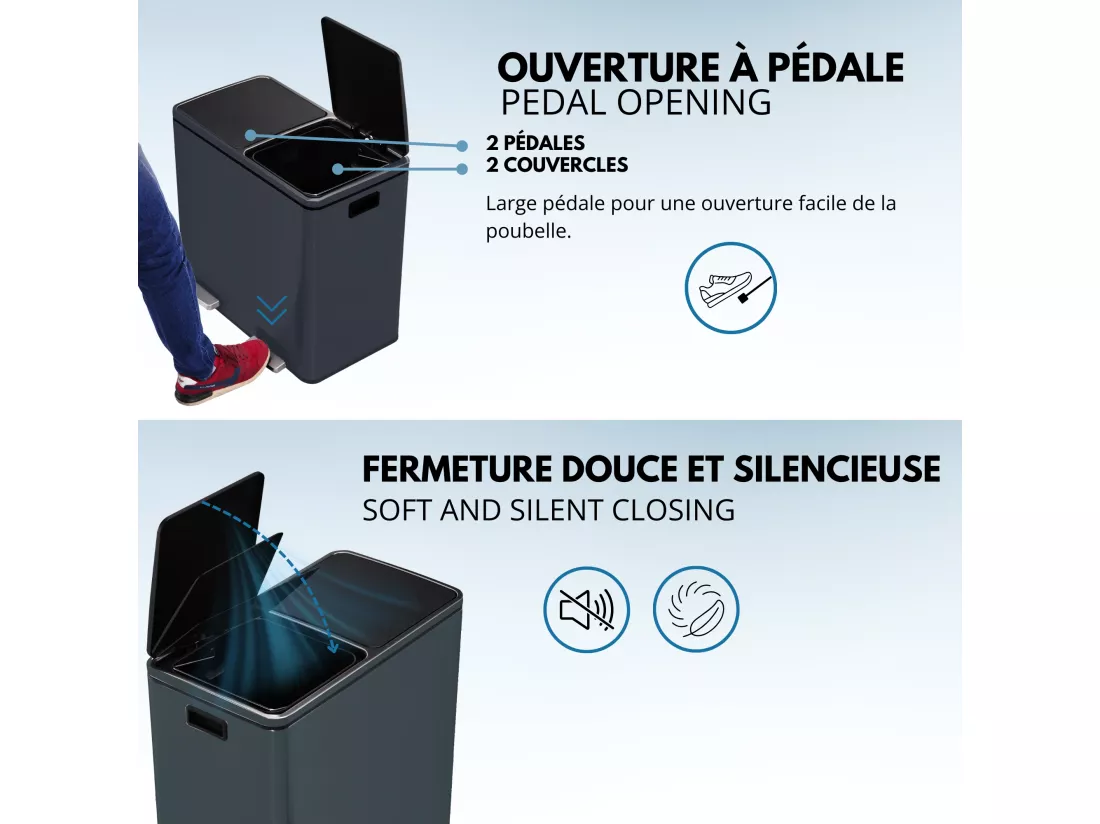 Poubelle de tri sélectif MAJOR Gris Acier inoxydable 60 L