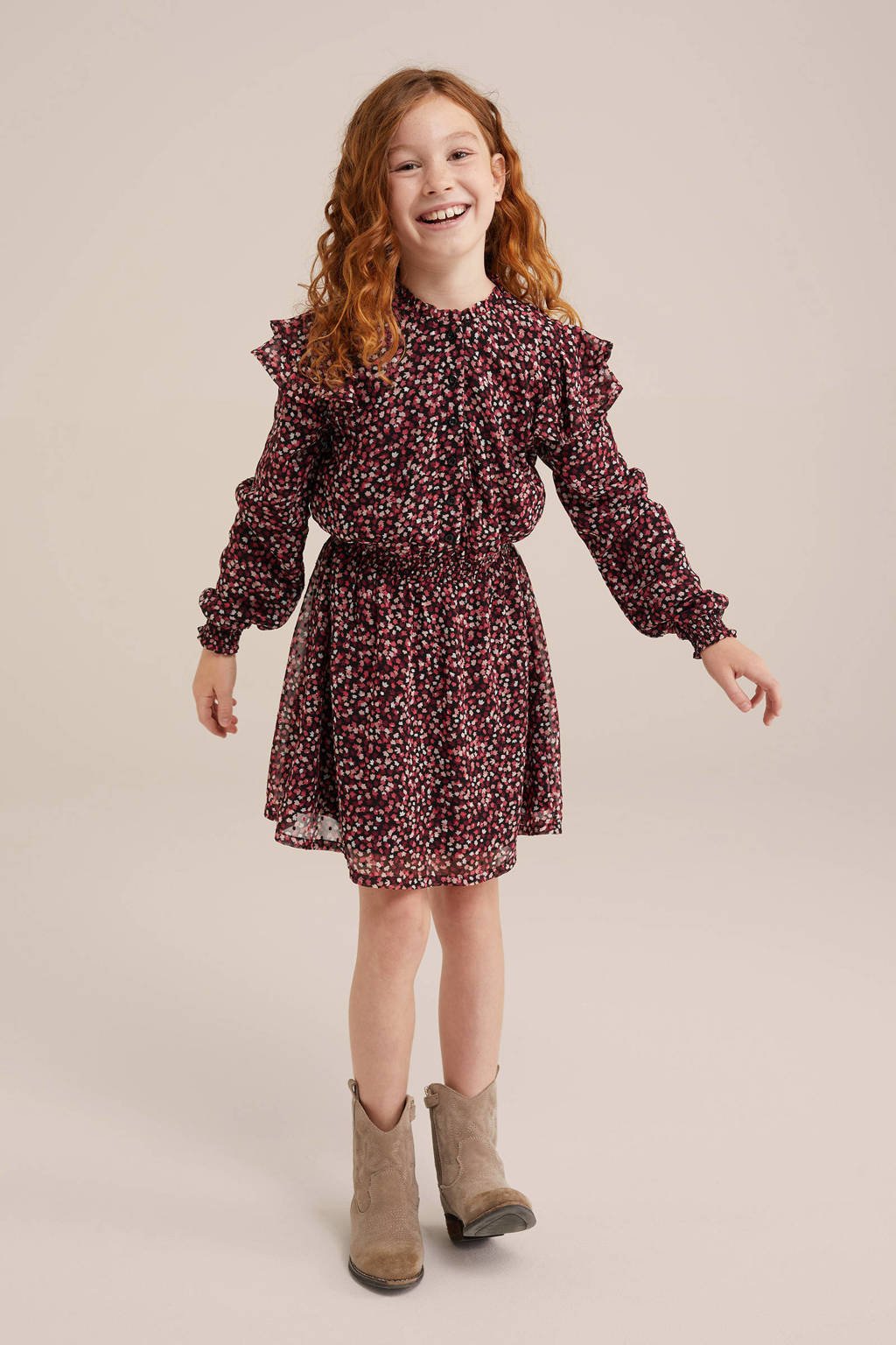 jurk met all over print zwart/rood