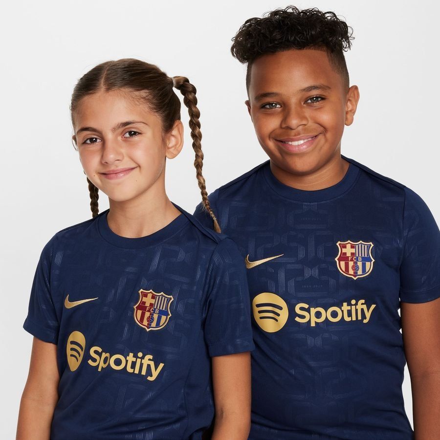 FC Barcelone T-shirt d'Entraînement Dri-FIT Academy Pro Avant-Match - Bleu Marine/Or Enfant
