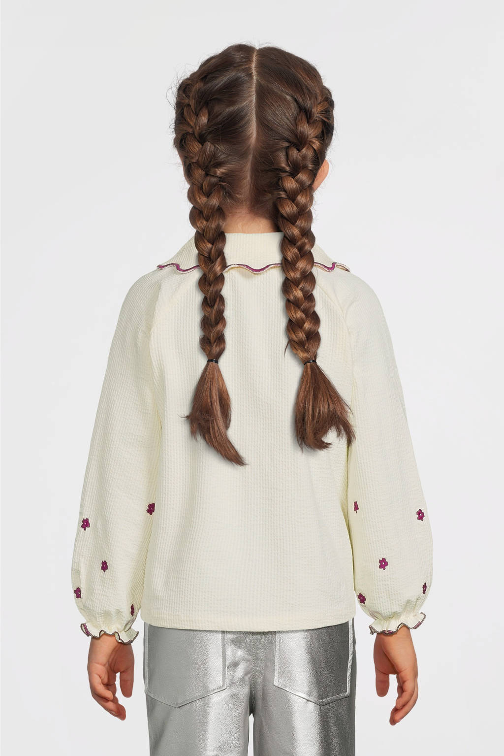 Your Wishes blouse met printopdruk en borduursels ecru/roze