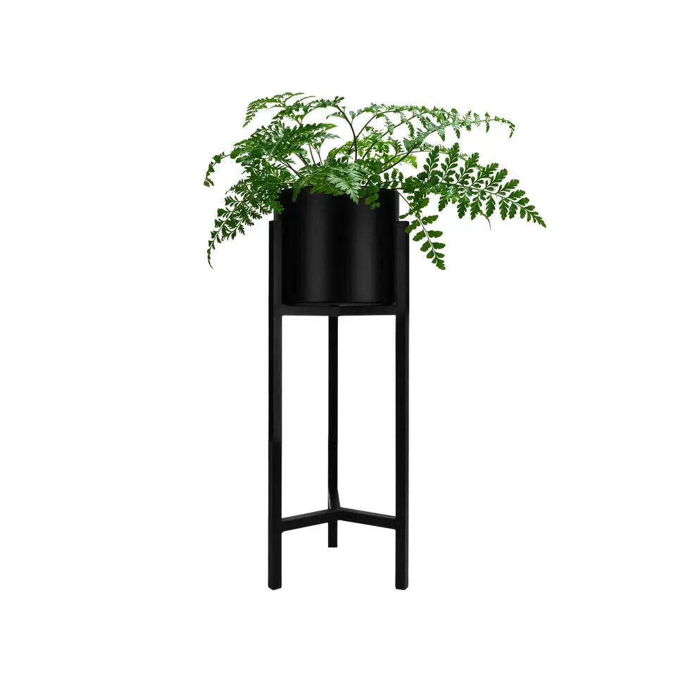 QUVIO Plantenstandaard inclusief pot - 22 x 22 x 60 cm - Metaal - Zwart - S