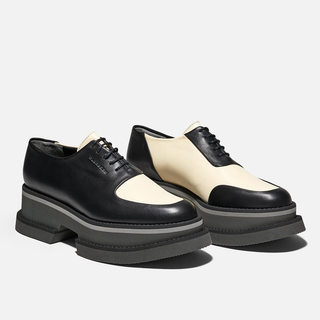 DERBIES - BANO derbies, black and beige lambskin || OUTLET