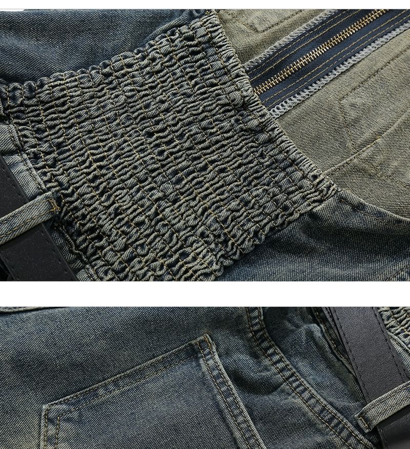 SPUCIKLEI - Gewassen denim romper met halternek en rits