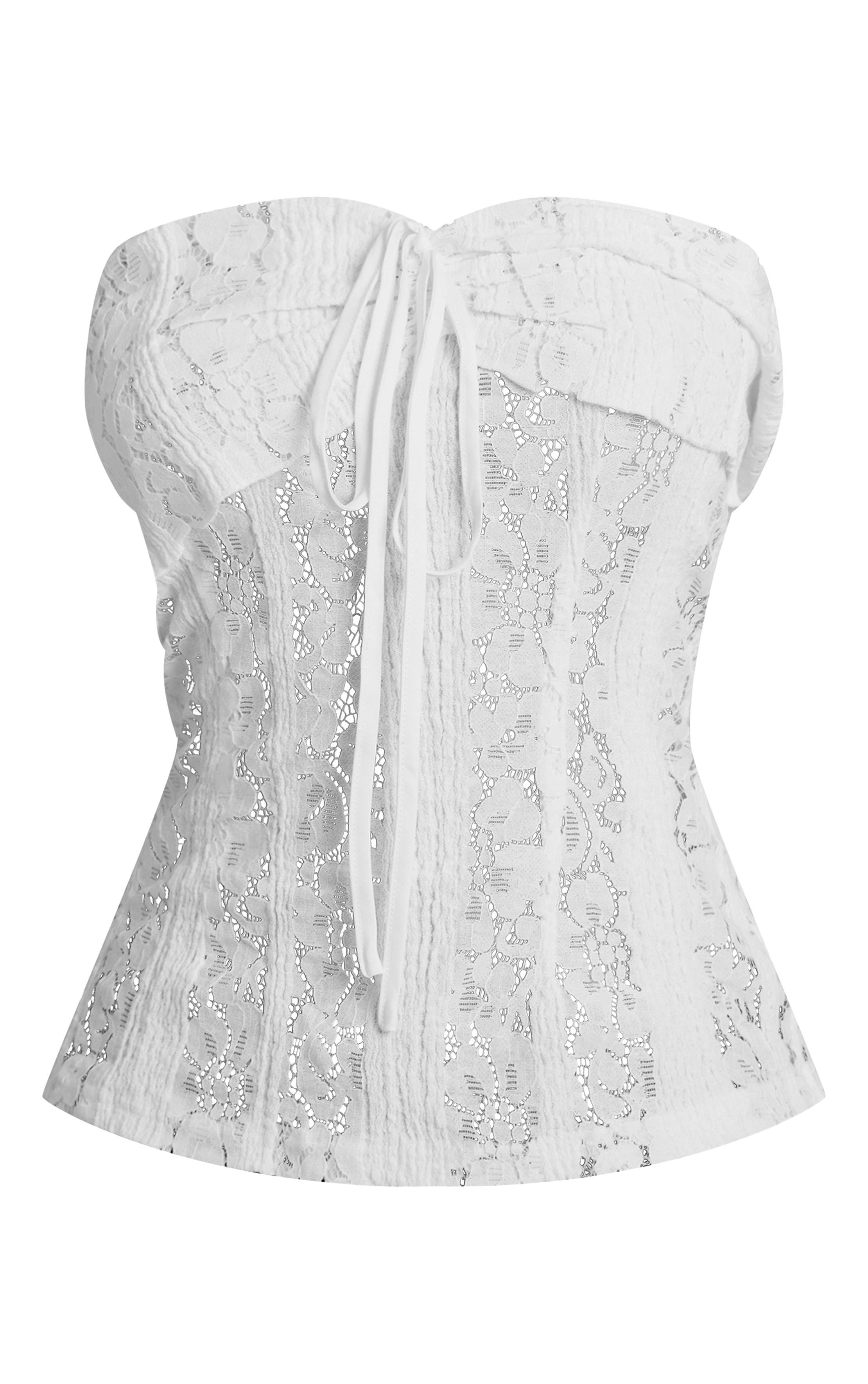 Blanc Top Bandeau Ajusté En Dentelle Longueur Allongée