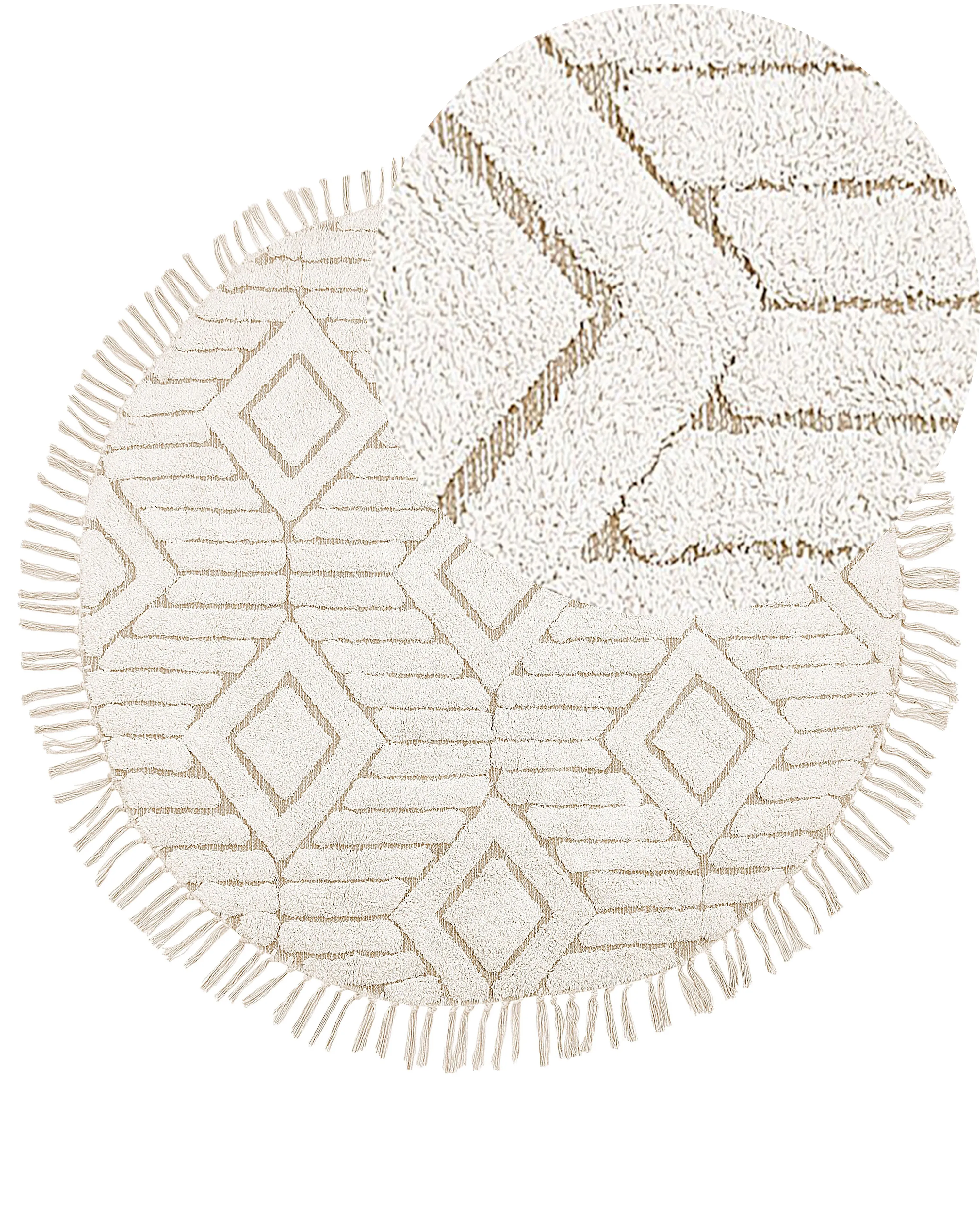 Vloerkleed HORASAN Lichtbeige ø 140 cm Katoen