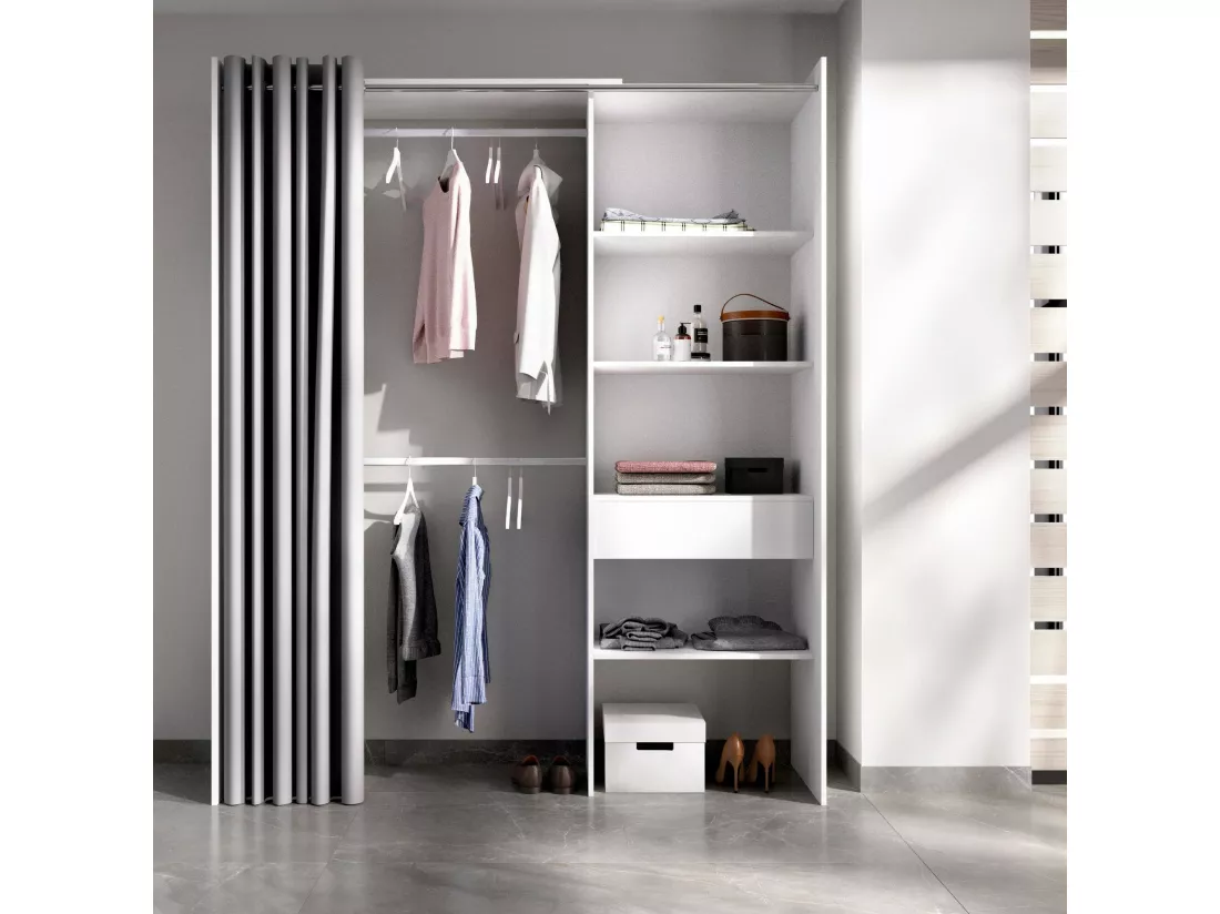 Armoire Dober, Structure pour dressing, Cintre ouvert, 160x50h205 cm, Blanc et Gris