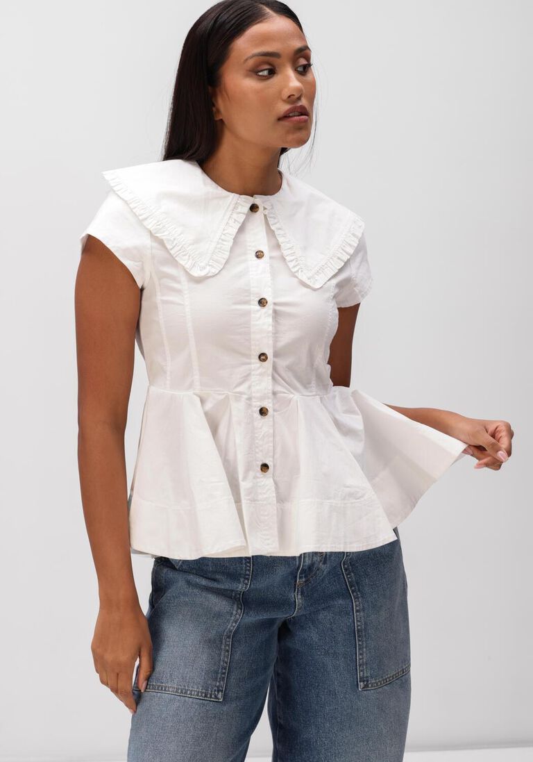 witte ganni tops & t-shirts peter pan collar shirt