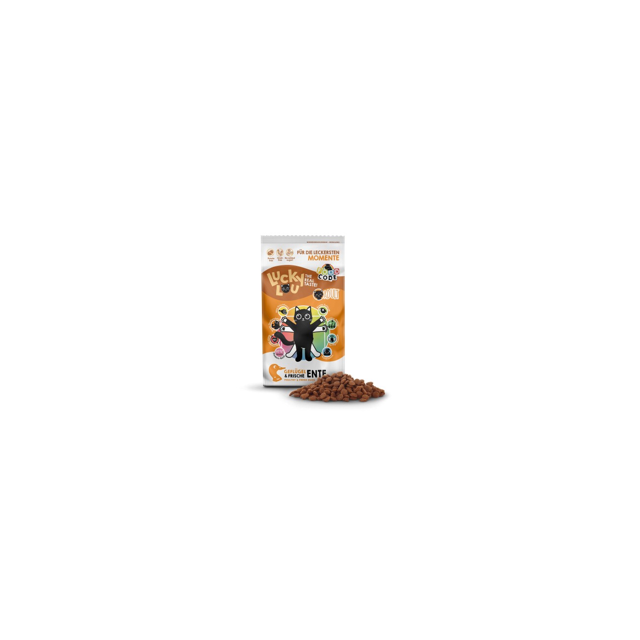 Lucky Lou Food Code Trockenfutter Katze, Adult, Ente und Geflügel 340 g